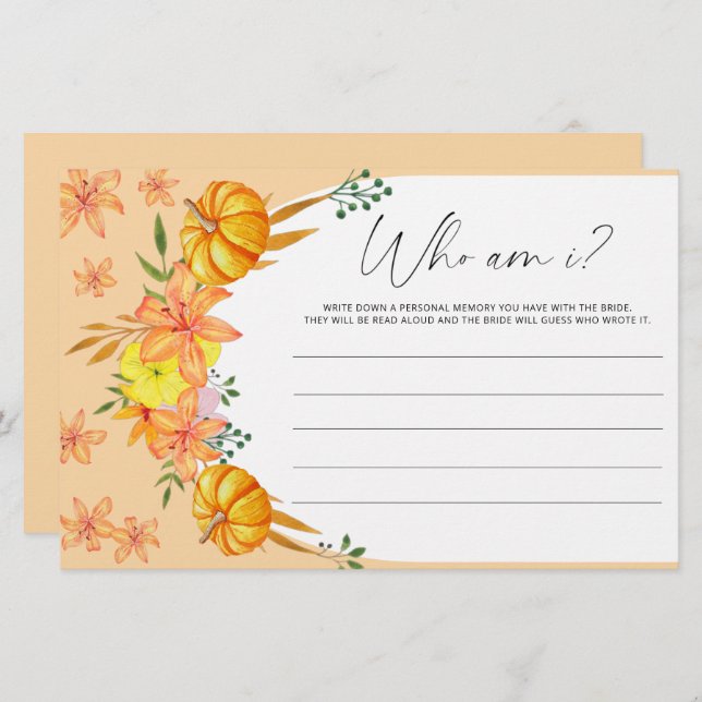 Kürbisbogen Wer bin ich Brautparty Briefpapier (Vorne/Hinten)