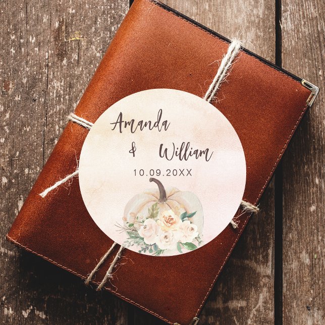 Kürbiscreme-Blume Hochzeit im Herbst Runder Aufkleber (Von Creator hochgeladen)