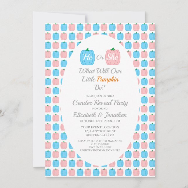 Kürbisfall-Genderoffenbarung Einladung (Vorderseite)