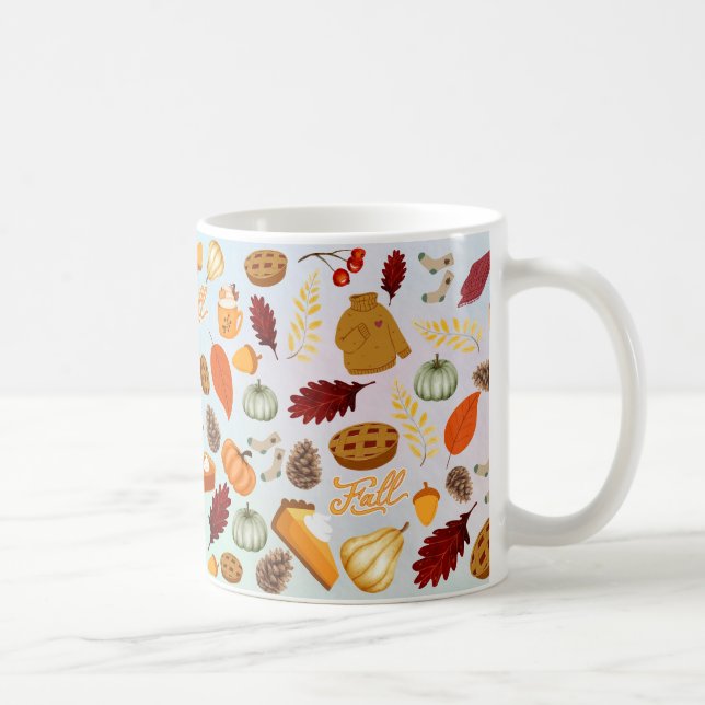 Kürbisfarbenfrohe rot-orangefarbene gelbe fallende kaffeetasse (Rechts)
