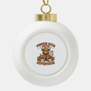 Kürbisfeld-Aufseher Highland-Kuh Vintage-Shirt Keramik Kugel-Ornament