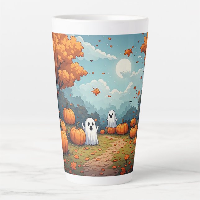 Kürbisfeld Halloween-Waldszene 🎃 Milchtasse (Vorderseite)