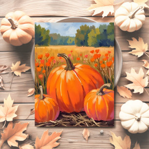 Kürbisfeld Herbstlaub Aquarell Postkarte