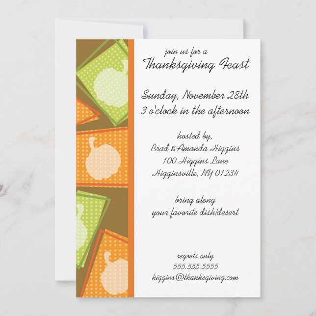 Kürbisfeld Thanksgiving-Party-Einladungen Einladung (Vorderseite)