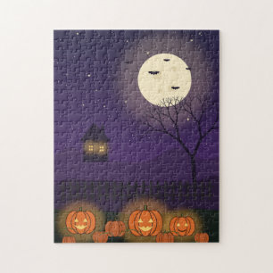Kürbisfeld unter Mondlicht Halloween-Kunst Puzzle
