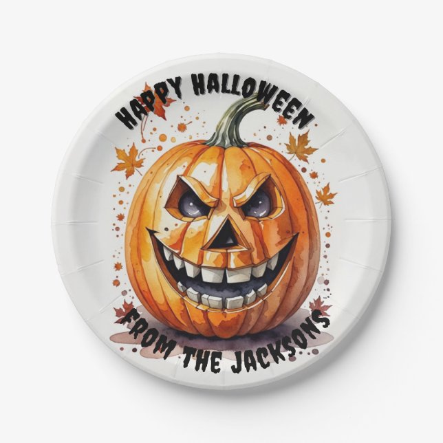 Kürbisfröhliches Halloween-Party Pappteller (Vorderseite)