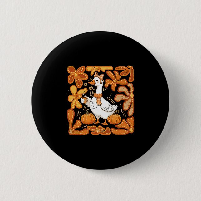 Kürbisgans Herbstsaison Halloween Dankfest Button (Vorderseite)