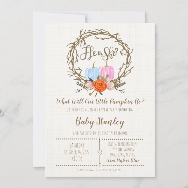 Kürbisgeschlecht offenbart Einladung (Vorderseite)