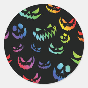Kürbisgesicht Jack O Lantern Schwarz und Weiß Runder Aufkleber