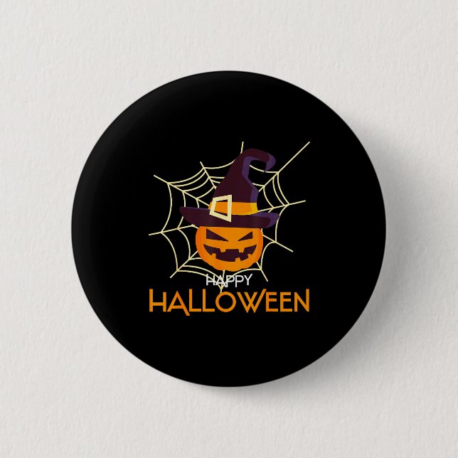 Kürbisgesicht Jack o Laterne Spinnennetz Halloween Button (Vorderseite)