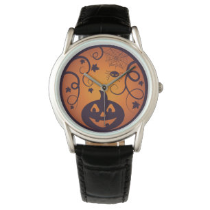 Kürbisgesicht und Spinne der Kürbislaterne Hallowe Armbanduhr