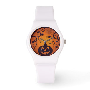Kürbisgesicht und Spinne der Kürbislaterne Hallowe Armbanduhr