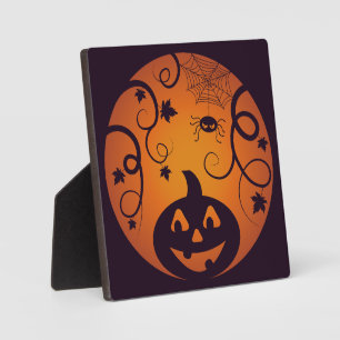 Kürbisgesicht und Spinne der Kürbislaterne Hallowe Fotoplatte