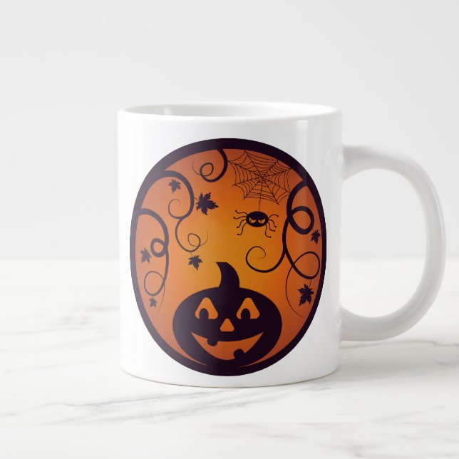 Kürbisgesicht und Spinne der Kürbislaterne Hallowe Jumbo-Tasse (Rechts)