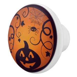 Kürbisgesicht und Spinne der Kürbislaterne Hallowe Keramikknauf