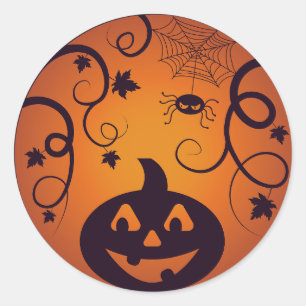 Kürbisgesicht und Spinne der Kürbislaterne Hallowe Runder Aufkleber