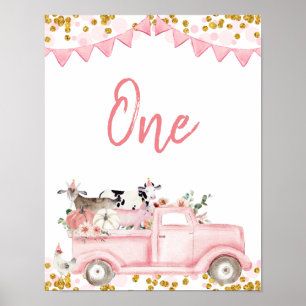 Kürbisgewächse Pink-LKW-LKW mit Tischnummer Poster