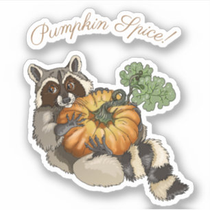 Kürbisgewürz! Auf einem Roll Pumpkin Raccoon Aufkleber
