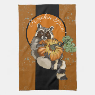 Kürbisgewürz! Auf einem Roll Pumpkin Raccoon Geschirrtuch