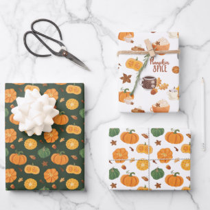Kürbisgewürz Erntedank Halloween-Orangenwrappi Geschenkpapier Set