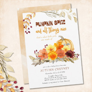 Kürbisgewürz-Gedicht Herbstblumen-Baby-Party Einladung