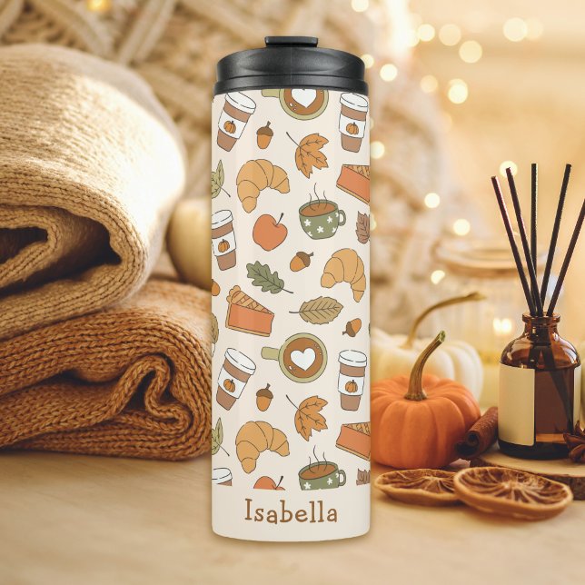 Kürbisgewürz Herbstmuster Name Herbst Kaffee  Thermosbecher (Von Creator hochgeladen)