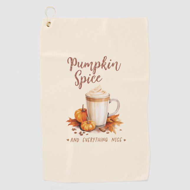 Kürbisgewürz - Latte & Herbstblätter Golfhandtuch (Vorderseite)