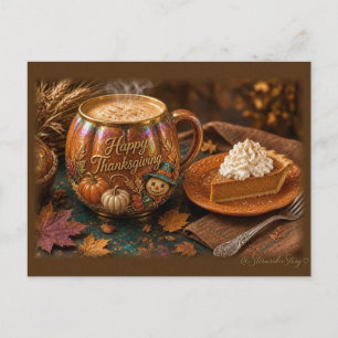 Kürbisgewürz-Latte und Pie Thanksgiving Postkarte