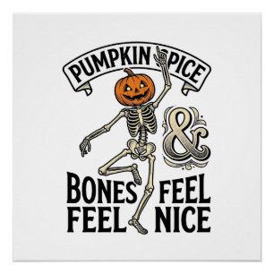 Kürbisgewürz-Skelett Vintage-Halloween-Tanz-Shi Poster