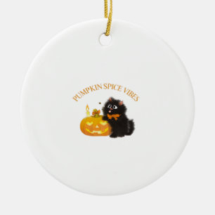 Kürbisgewürz Stimmung, Halloween, schwarze Katze, Keramik Ornament