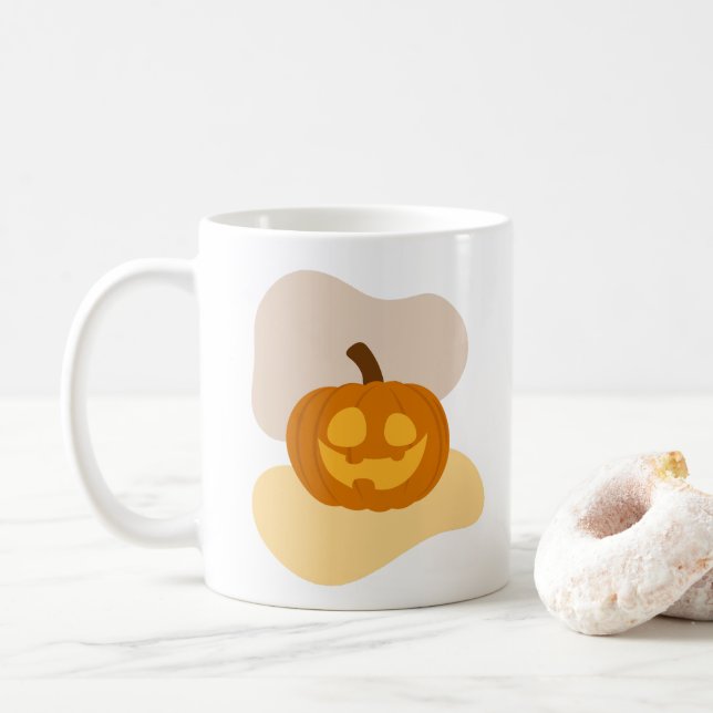Kürbisgewürz und Abstrakte Blob-Formen Halloween Kaffeetasse (Mit Donut)