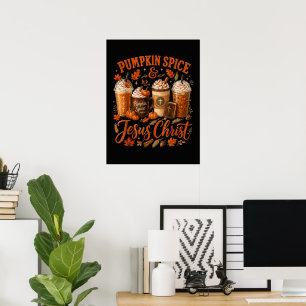 Kürbisgewürz und Jesus Christus Christlicher Herbs Poster