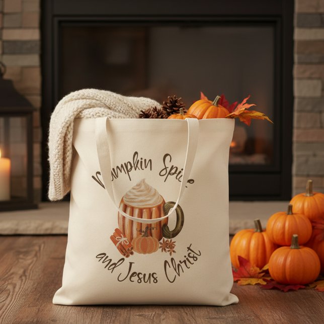 Kürbisgewürz und Jesus Christus Christlicher Herbs Tragetasche (Pumpkin Spice and Jesus Christ Christian Autumn Tote Bag)