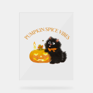 Kürbisgewürze, Halloween, Schwarze Katze, Kürbis Acrylschild