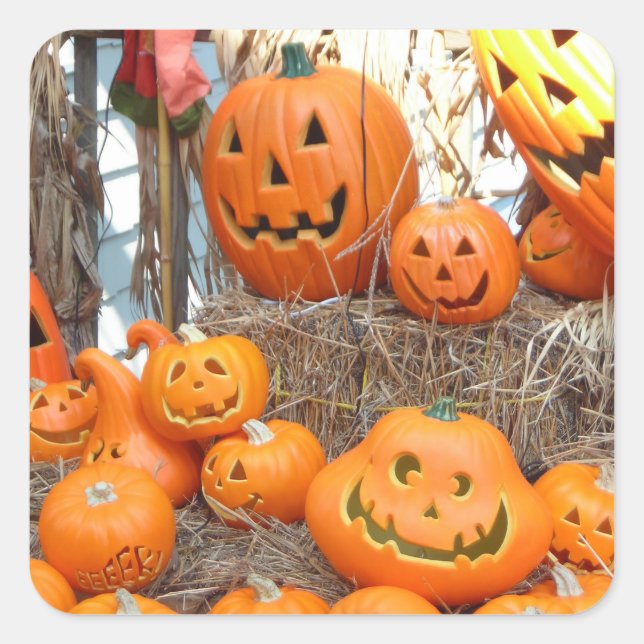 Kürbishalloween Kürbislaterne-Orangenkürbis Quadratischer Aufkleber (Vorderseite)