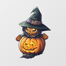 Kürbishexe im Katzenkostüm - Fensteraufkleber