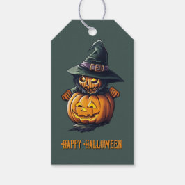 Kürbishexe im Katzenkostüm - Geschenkanhänger