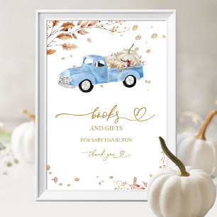 Kürbisjunge Herbst-Bücher für Baby-Schild Poster