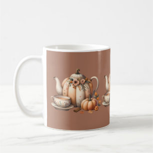 Kürbiskanne mit Herbstblumenillustration Kaffeetasse