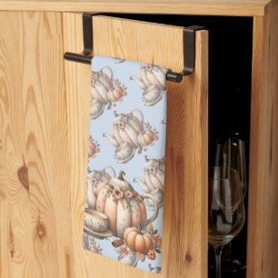 Kürbiskanne mit herbstlicher Blumenillustration Geschirrtuch