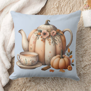 Kürbiskanne mit herbstlicher Blumenillustration Kissen