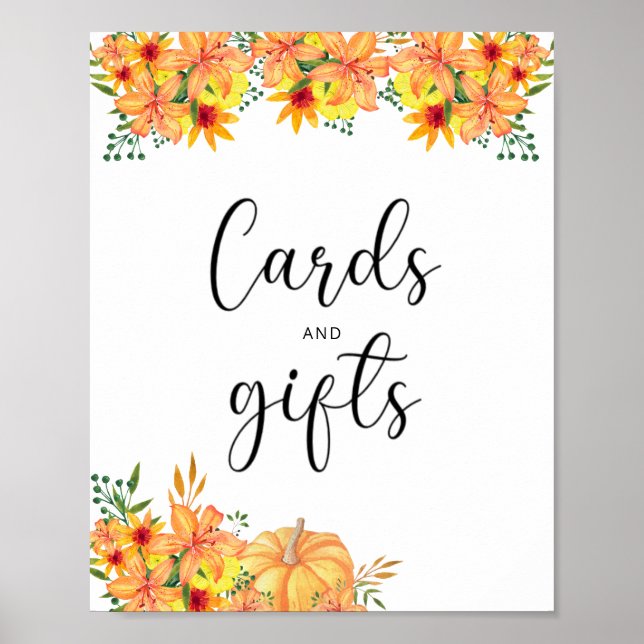 Kürbiskarten und Geschenke Babydusche Poster (Vorne)