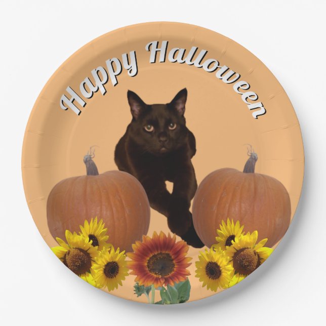 Kürbiskatze mit Crosspaws Halloween Pappteller (Vorderseite)
