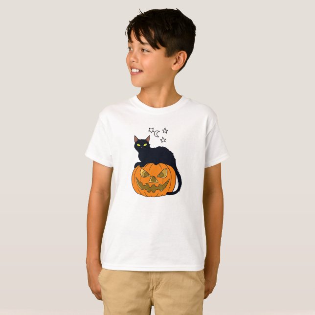 Kürbiskatze mit Sternen T-Shirt (Vorne ganz)
