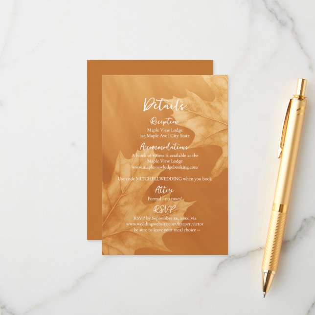 Kürbiskernmaple Blätter Akzente Details Begleitkarte (Vorderseite/Rückseite Beispiel)