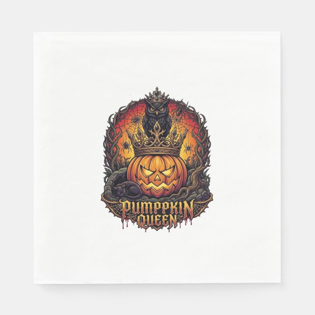 Kürbiskönigin Halloween Eule Spinne Schwarze Katze Serviette (Vorderseite)
