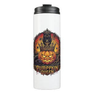 Kürbiskönigin Halloween Eule Spinne Schwarze Katze Thermosbecher
