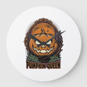Kürbiskönigin-Shirt Vintage Halloween Jack O Lante Große Wanduhr