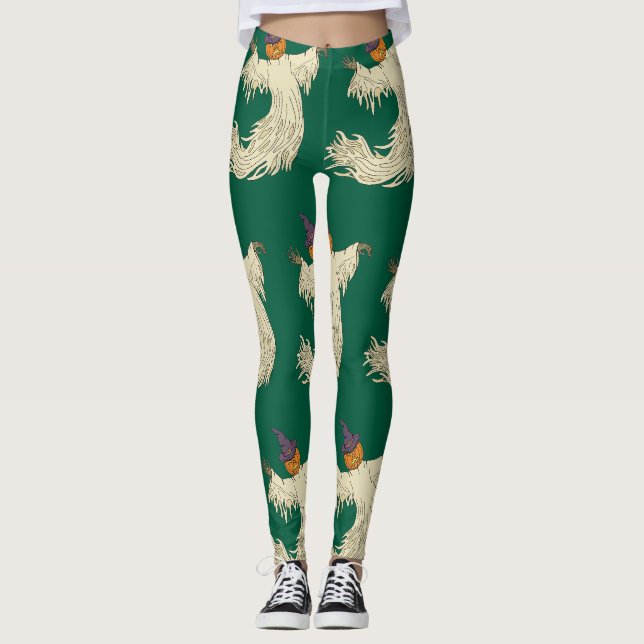 Kürbiskopf-Geist Halloween-Kunst Leggings (Vorderseite)