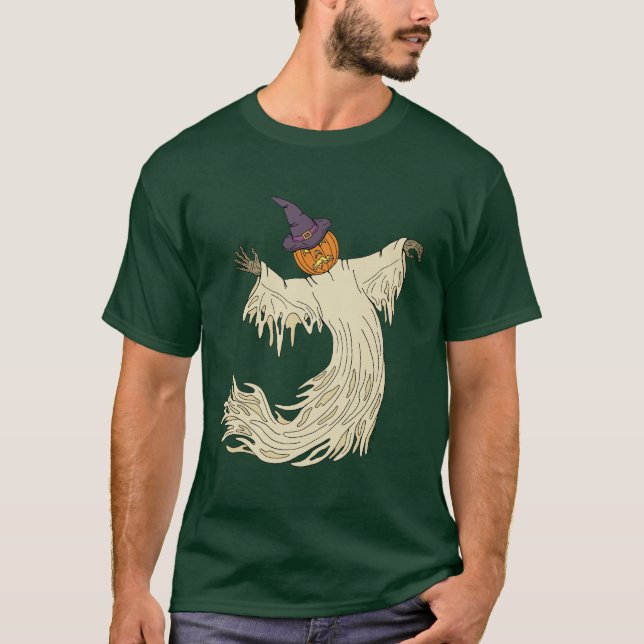 Kürbiskopf-Geist Halloween-Kunst T-Shirt (Vorderseite)